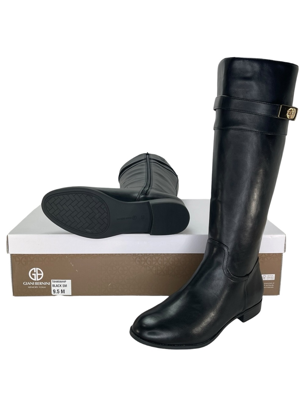 Giani Bernini Taharahh Black Faux Leather Knee High Womens Boots Size 9.5M - Picture 10 of 12